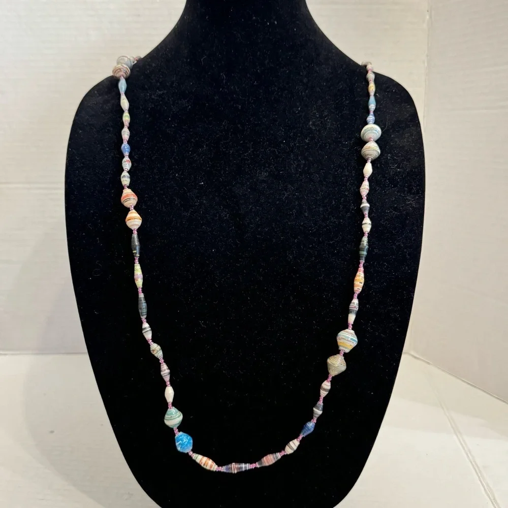 Bead for Life Recycled Paper Beaded Necklace Pastel Tones Made in Uganda Artisan